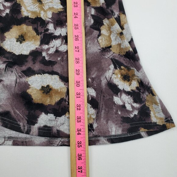 Womens L Boho Floral Mini Dress Long Sleeve Purple Yellow V-Neck Tunic Lined - Picture 14 of 15